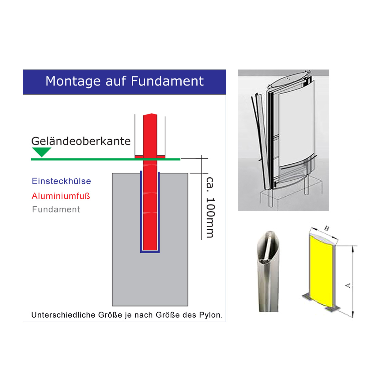 Pylon 2-seitig gewölbt inkl. Statik